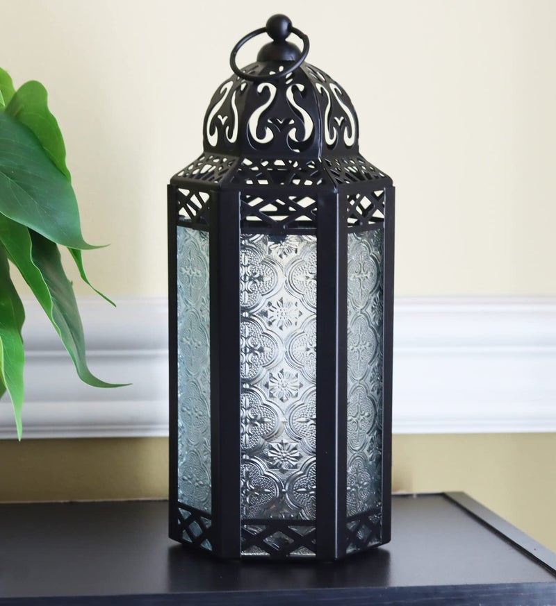 Vela Lanterns فوانيس فيلا 10.5" فوانيس شموع مغربية حاملة شموع زخرفية مصباح للطاولة أو التعليق، زينة رمضان، ديكور داخلي للمنزل، فناء خارجي أو شرفة، معدن أسود، زجاج شفاف، متوسط - Image 2
